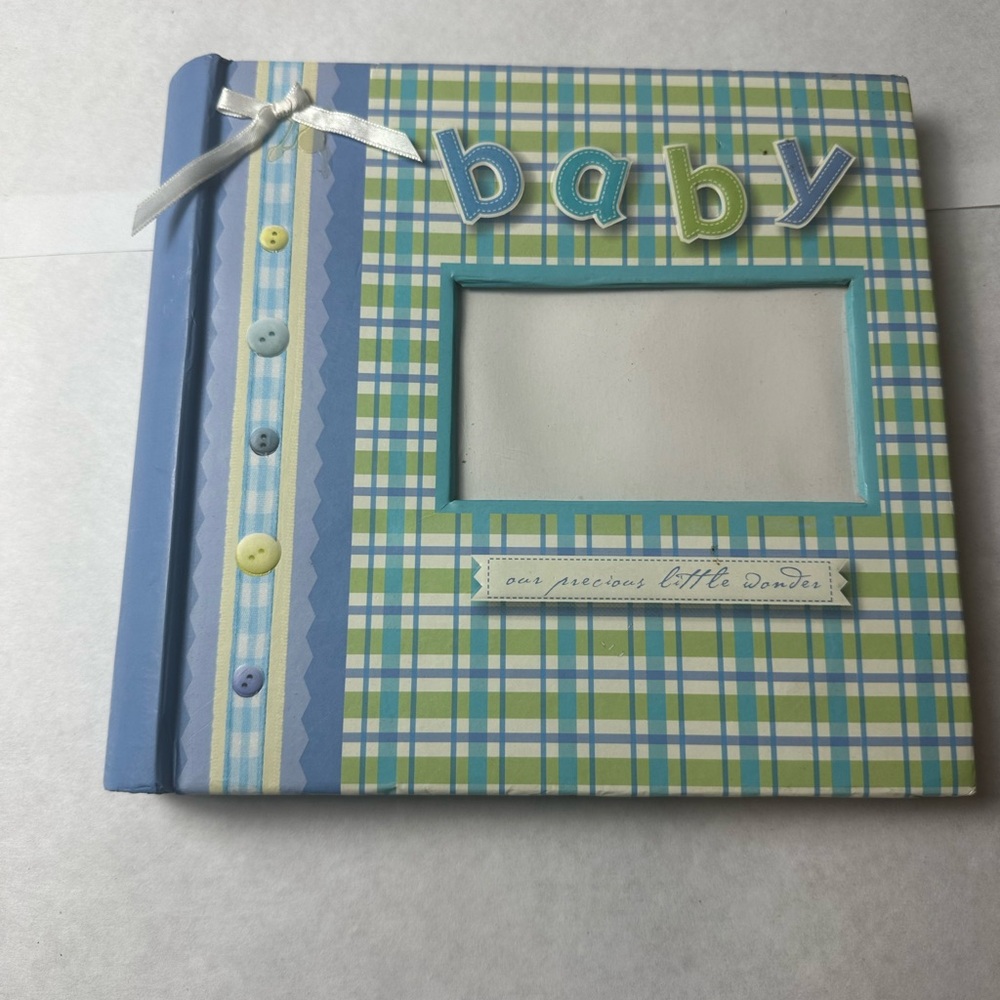 Plaid Baby Photo Album with Buttons